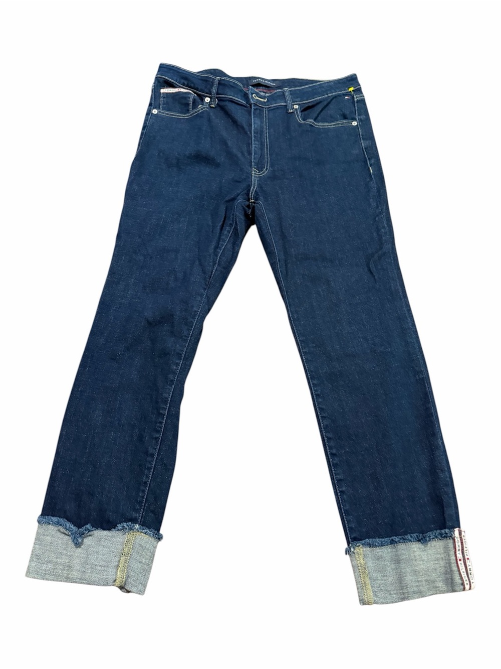 Tommy Hilfiger Dark Blue Straight-Leg Jeans Cuffed Hem Women’s Size 14 90s 2000s